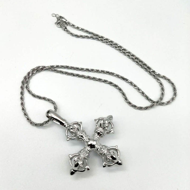 925 Silver Cross Vajra Style Five Pendant