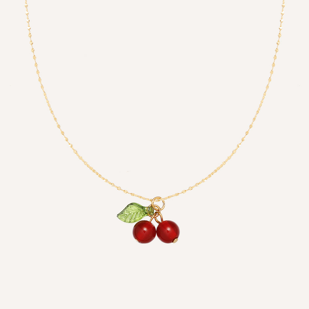 Carnelian Cherry Handmade Necklace Gypsophila Titanium Steel
