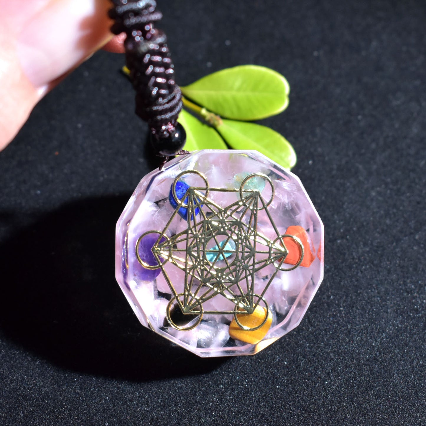 Crystal gem chakra reiki healing energy Orgonite necklace