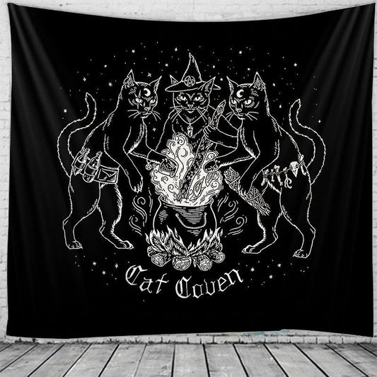 Cat Cauldron Coven Tapestry Background Cloth