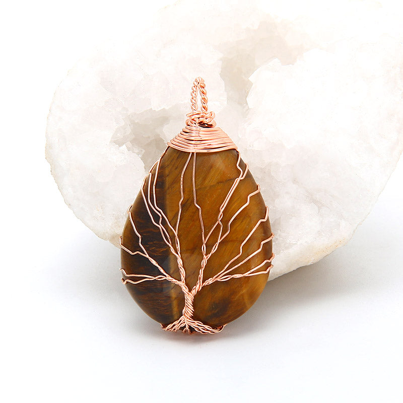 Natural Stone Crystal Droplet Tree of Life Pendant