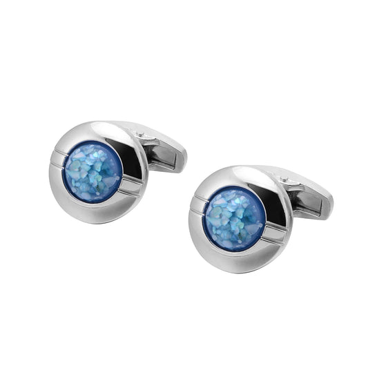 Round French Shirt Cufflinks Inlaid With Sky Blue Crystals