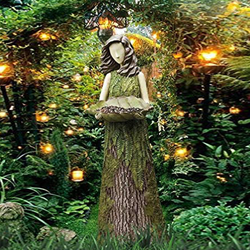 Fern Fairy Statue Goddess 2 In 1 Hummingbird Bird Feeder Resin Wall Courtyard