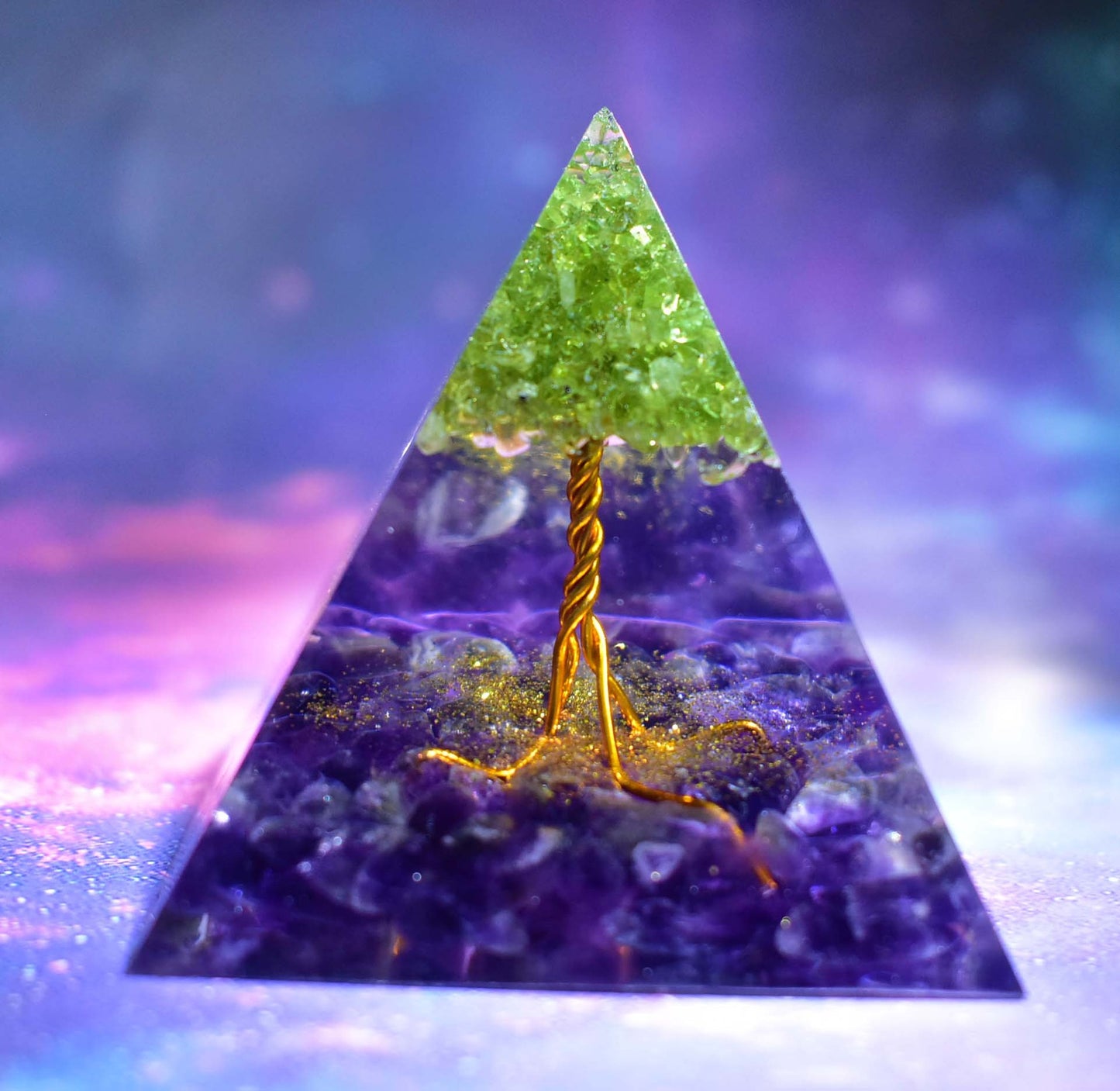 Orgonite Pyramid Tree Of Life Kyanite Quartz With Amethyst Crystal Reiki