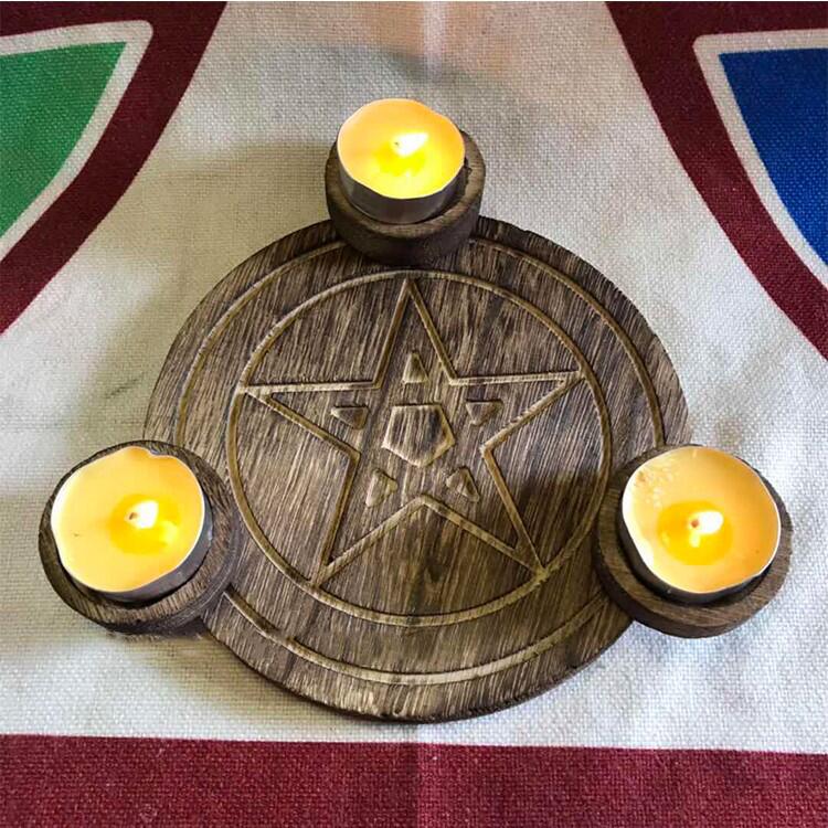 Simple Pentagram wooden candle holder