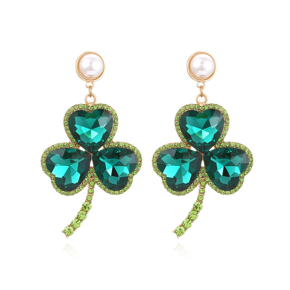 Emerald Colorful Crystals Clover Earrings