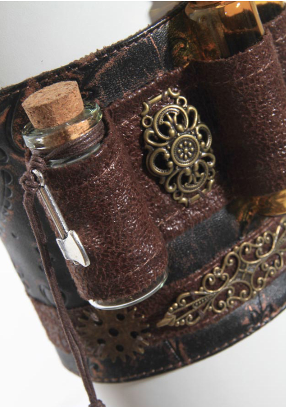 Industrial Revolution Alchemy Carved Leather Bracelet