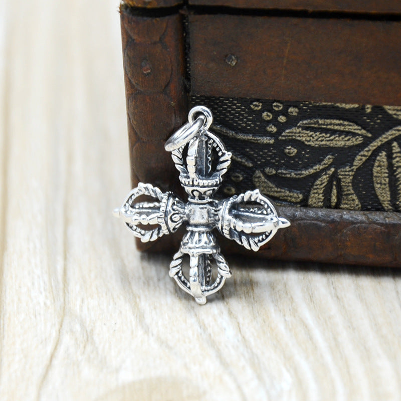 925 Silver Cross Vajra Style Five Pendant