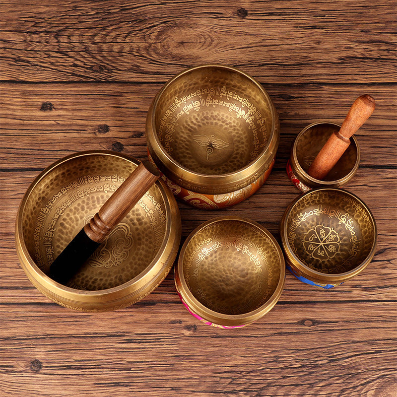 Tibetan Nepal Handmade Singing Bowls Set Buddha Mantra Design