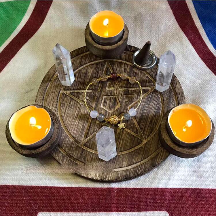 Simple Pentagram wooden candle holder
