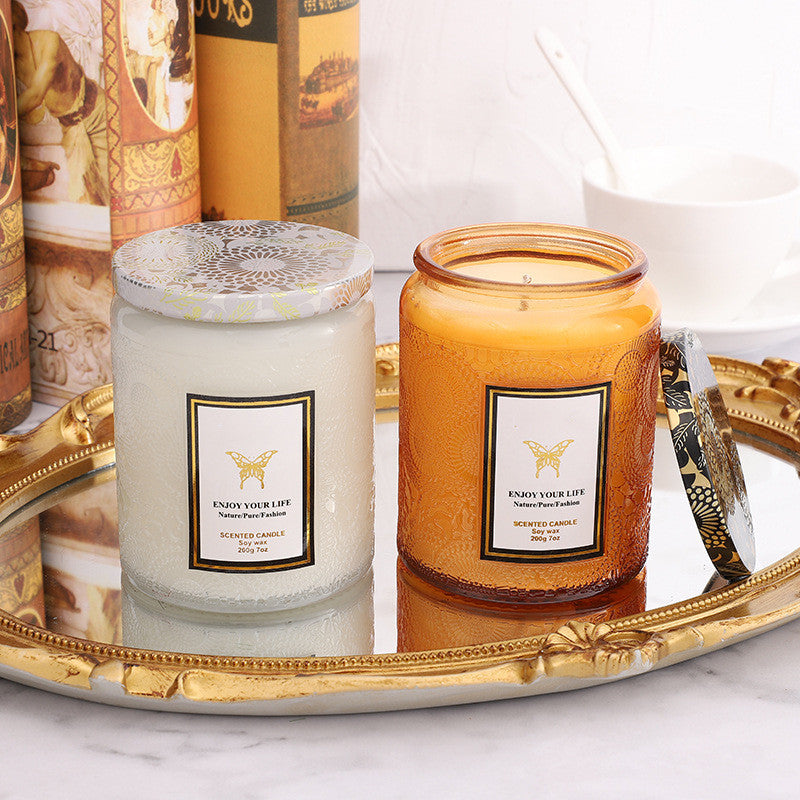 Embossed Glass Fragrance Handmade Aromatherapy Soy Candles