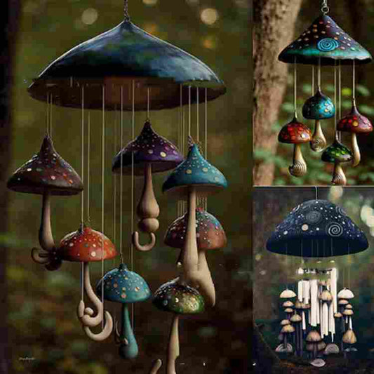 Mushroom Wind Chimes Colorful Handmade Resin Art Decoration