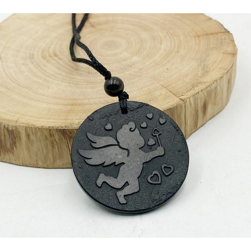 Shungite Sculpted Round Medal Pendant Creative Power Stone