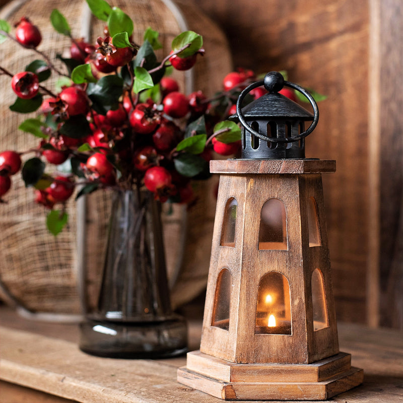 Wooden lighthouse candle lantern