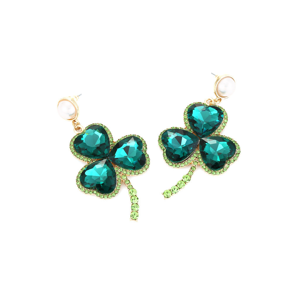 Emerald Colorful Crystals Clover Earrings