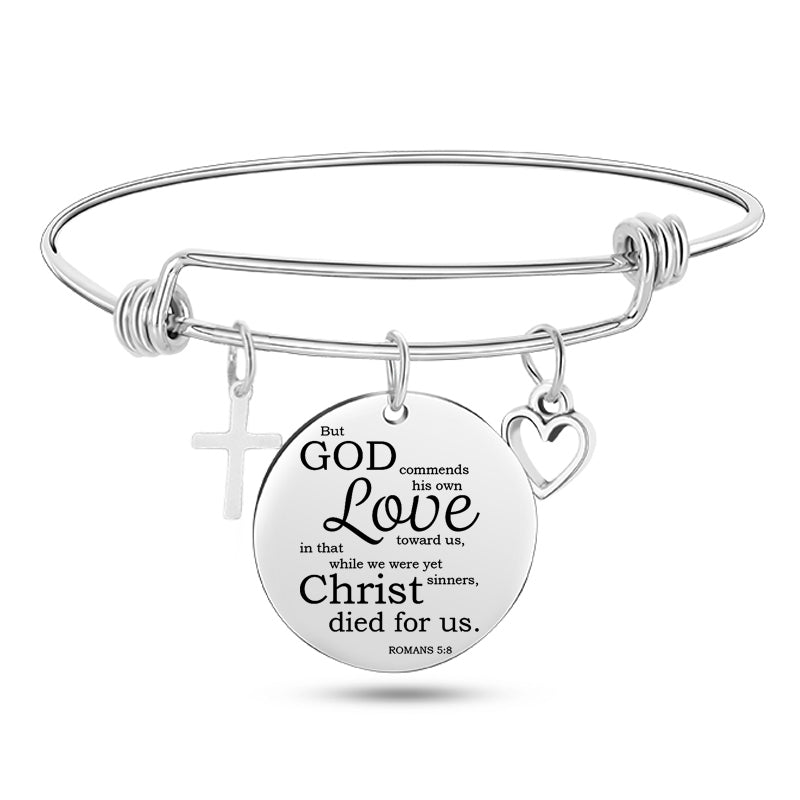 Christian Bible Scriptures on Stainless Steel Bangle Bracelet