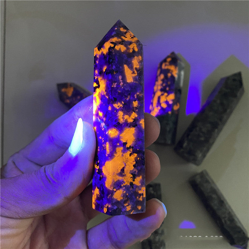 Natural Flame Stone Crystal Column Purple Fluorescent Fangna Stone