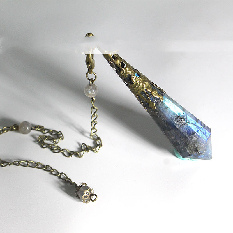 Natural Crystal Pendulum FM Energy Spar Divination Set Black Yaoshi Fluorite Moonstone Pendulum Necklace