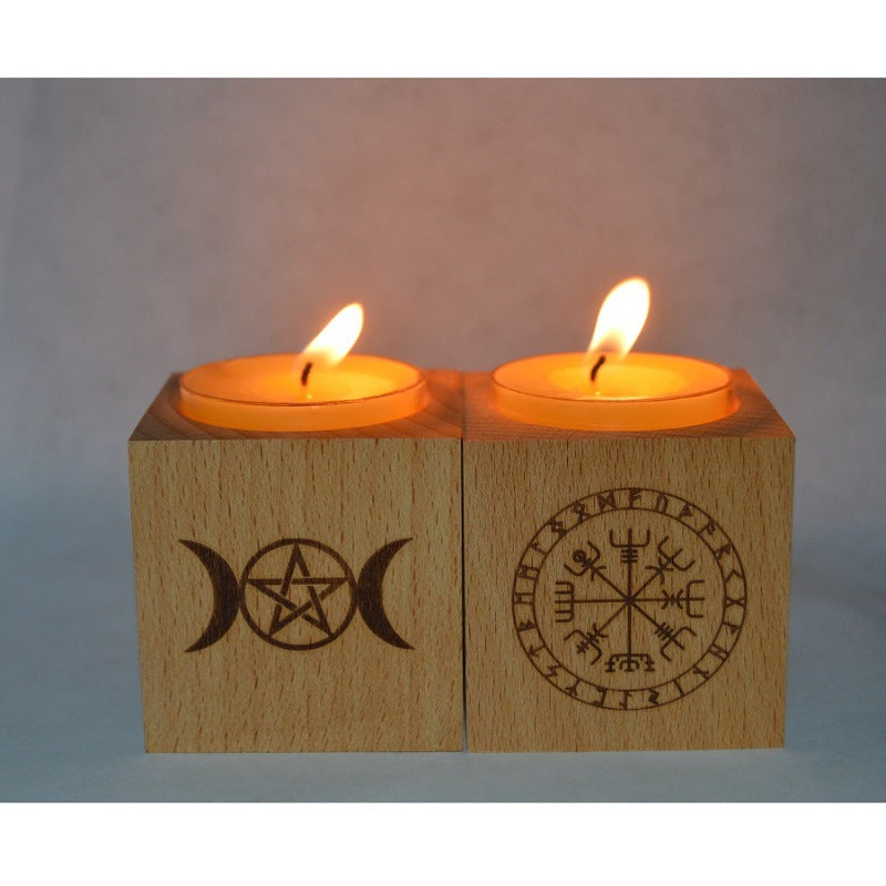 Pentagram Wood Candle Holder Cup Candle Energy Altar Decoration