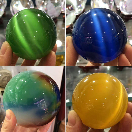 Rare Natural Quartz blue Cat Eye Crystal Healing Ball Sphere