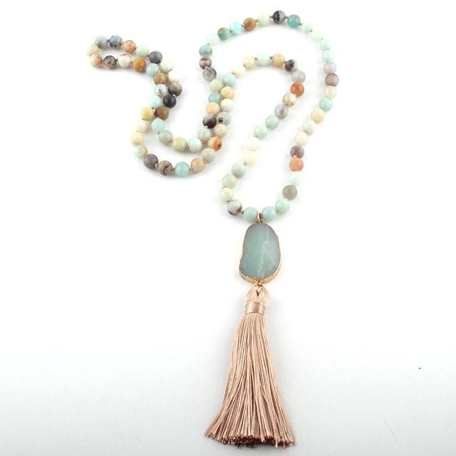 Bohemian Tribal Jewelry Natural Stones Long Knotted
