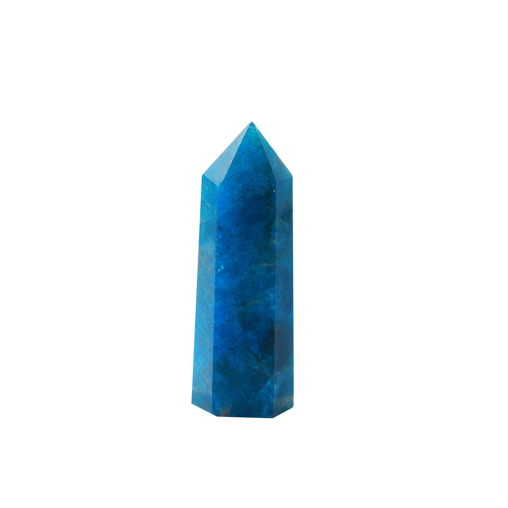 Blue Apatite Point Healing Hexagonal Prism Crystal Stone Tower