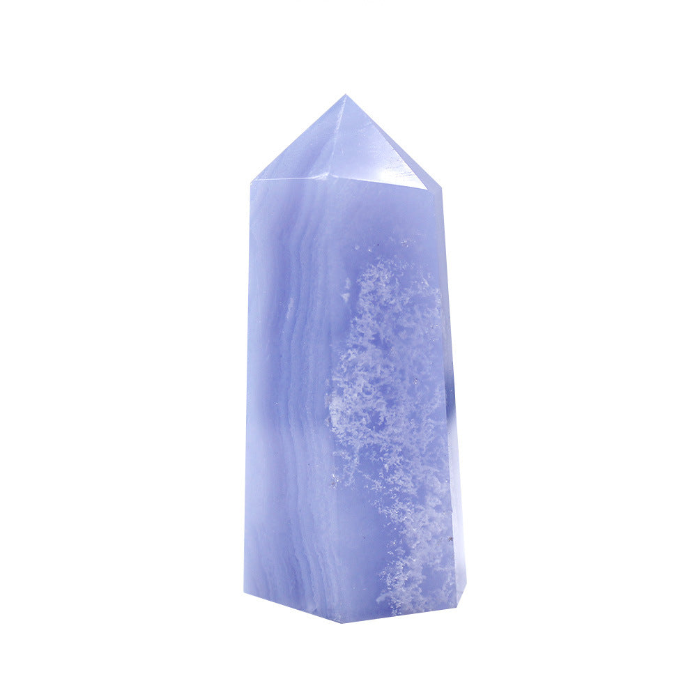 Natural Crystal Column Power Stone Blue Pattern Chalcedony Hexagonal Single Point