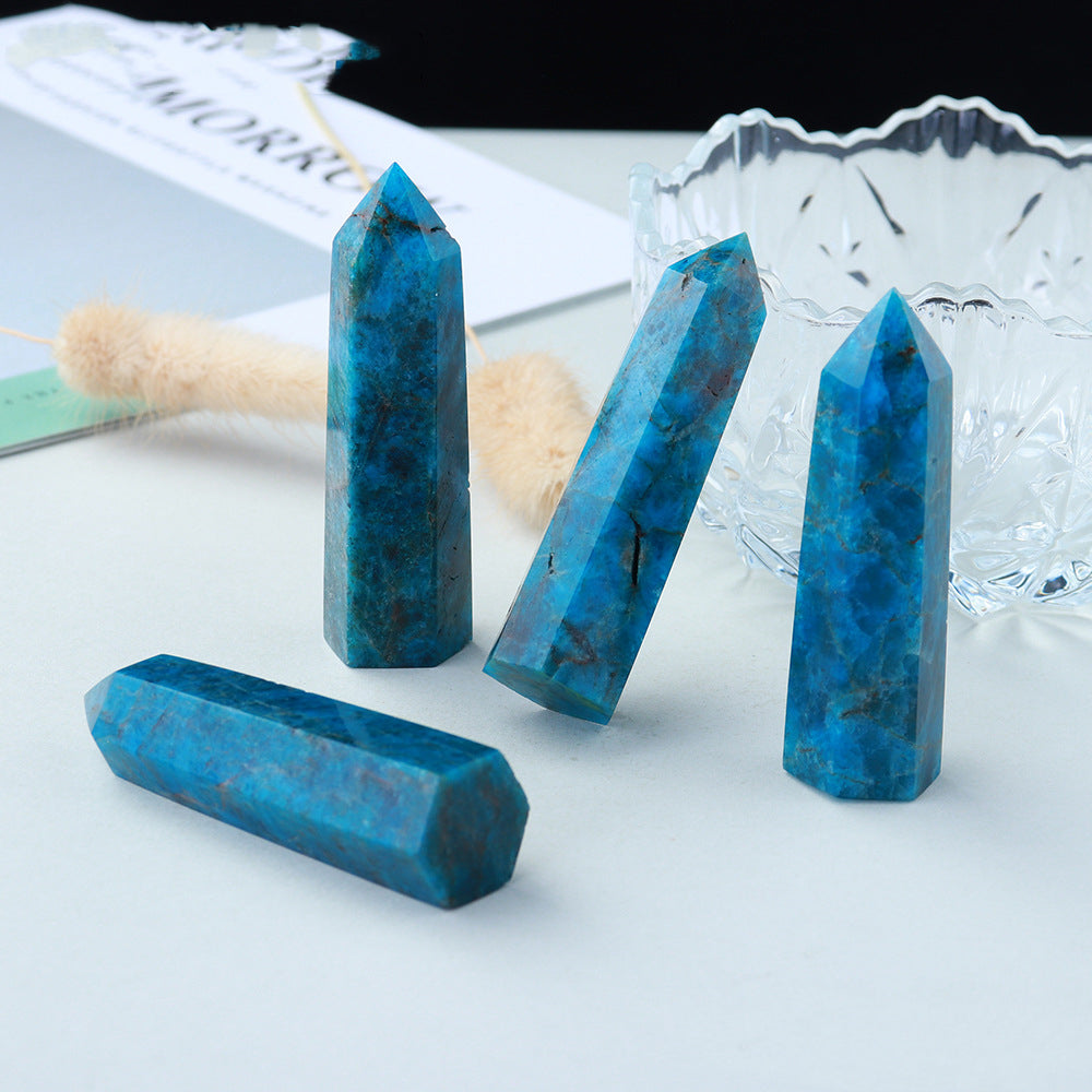 Blue Apatite Point Healing Hexagonal Prism Crystal Stone Tower