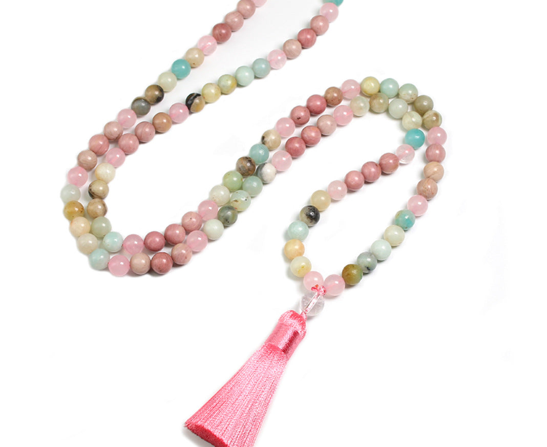 Natural 8mm Rhodochrosite And Amazonite Beads Necklace Peaceful Heart