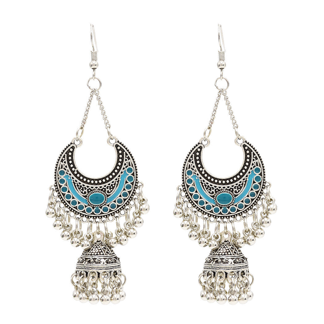 Egypt Vintage Silver Color Jhumka Bells Beads Tassel Statement Earrings for Women Turkish Tribal Gypsy Indian Jewelry Party