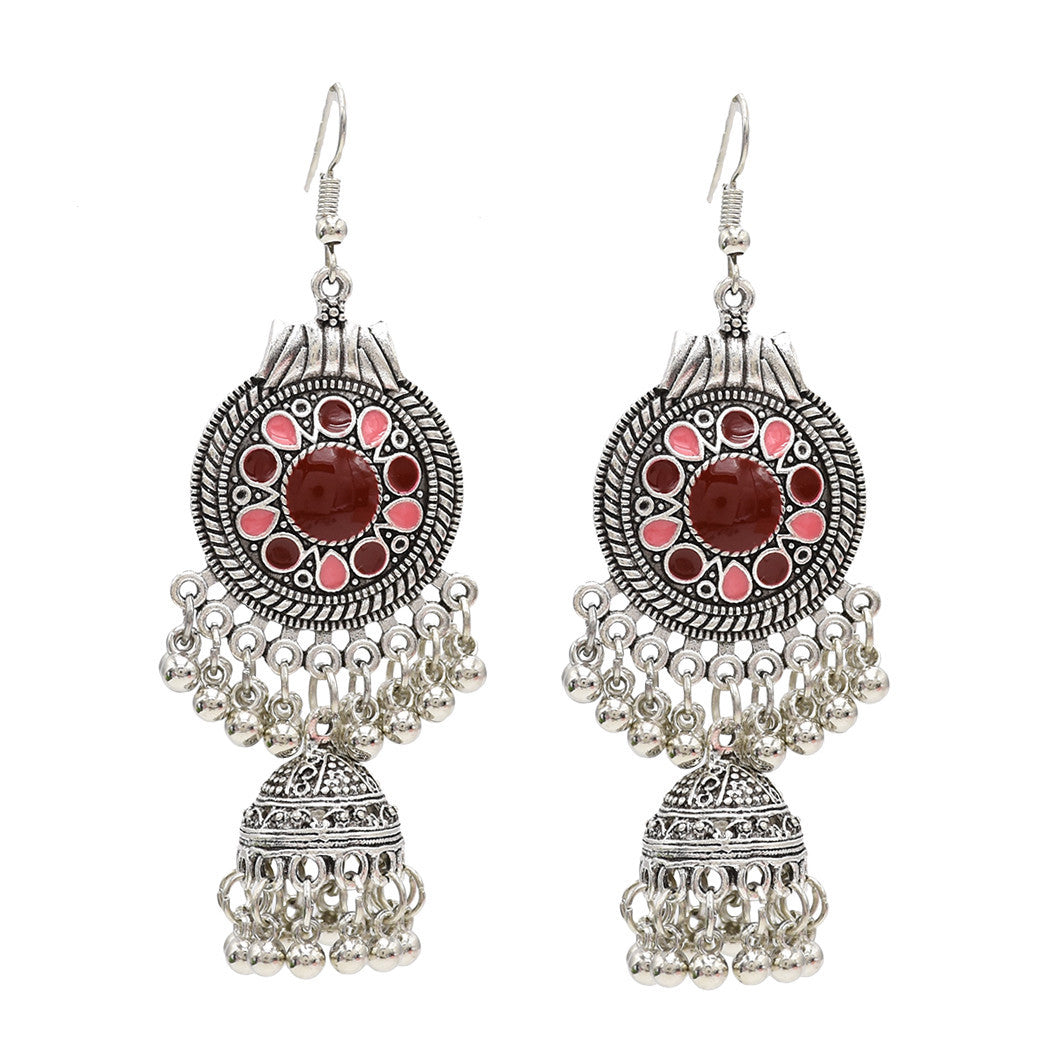 Egypt Vintage Silver Color Jhumka Bells Beads Tassel Statement Earrings for Women Turkish Tribal Gypsy Indian Jewelry Party