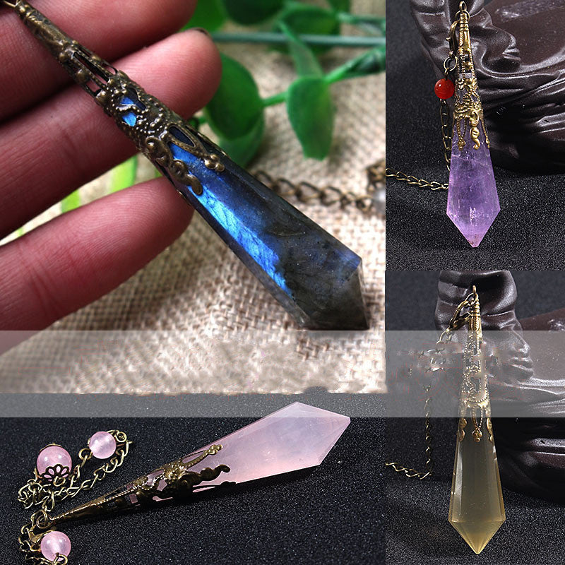 Natural Crystal Pendulum FM Energy Spar Divination Set Black Yaoshi Fluorite Moonstone Pendulum Necklace