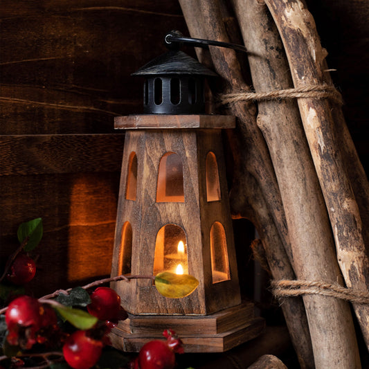 Wooden lighthouse candle lantern