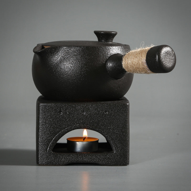 Japanese-style Black Pottery Tea Warmer, Kung Fu Style Tea Pot with Stove Available