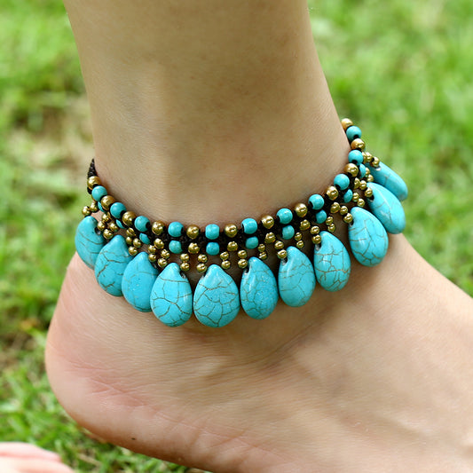 Turquoise Anklet Simple Fashion Bells  Hand-Woven Retro