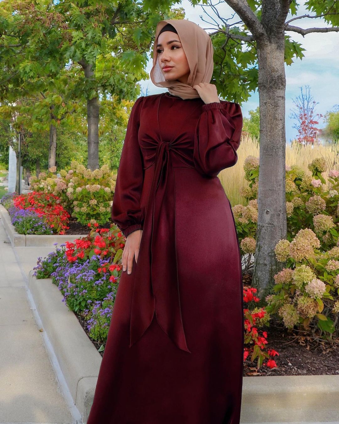 Satin Hijab Long Sleeve with High Waist