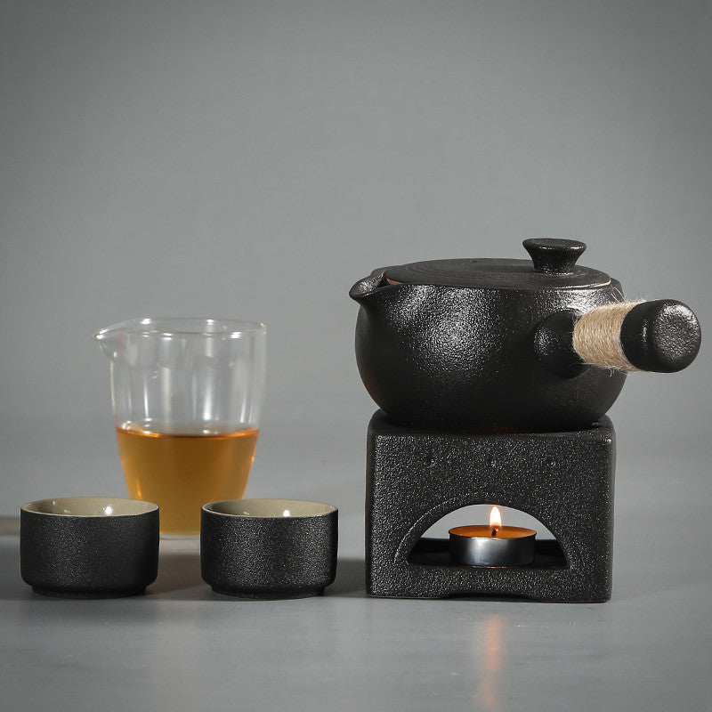 Japanese-style Black Pottery Tea Warmer, Kung Fu Style Tea Pot with Stove Available