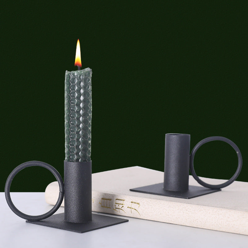 Black Small Candle Holder Metal Sandblasted Wrought Iron Candle Holder Creative Table Ornaments