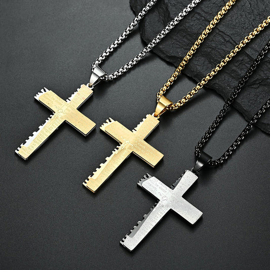 Christian Jesus Cross Necklace Double Men's