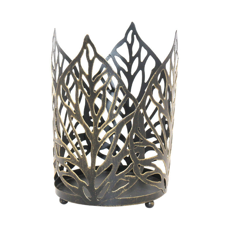 Nordic Wrought Iron Gold Old Hollow Leaf Candle Holder Home Decoration Candle Holder
